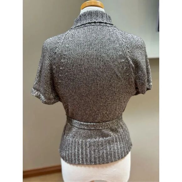 Promod S grey shimmer short sleeve open front cowl collar caravan w/fabric belt - Picture 2 of 6